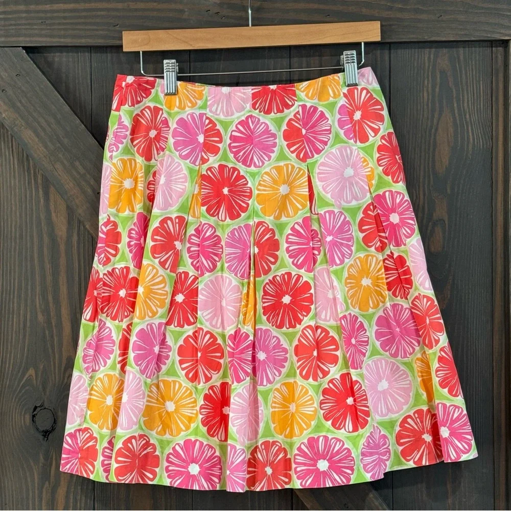 Lilly Pulitzer Women’s Pleated Cotton‎ Wrap Skirt Green and Pink Floral Size 2